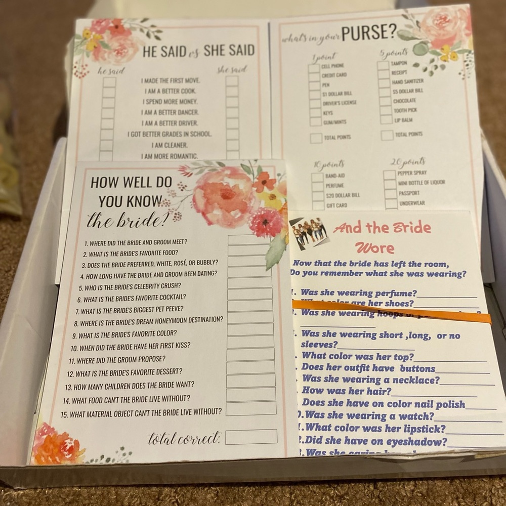 Bridal shower games,bride to be banner & balloons